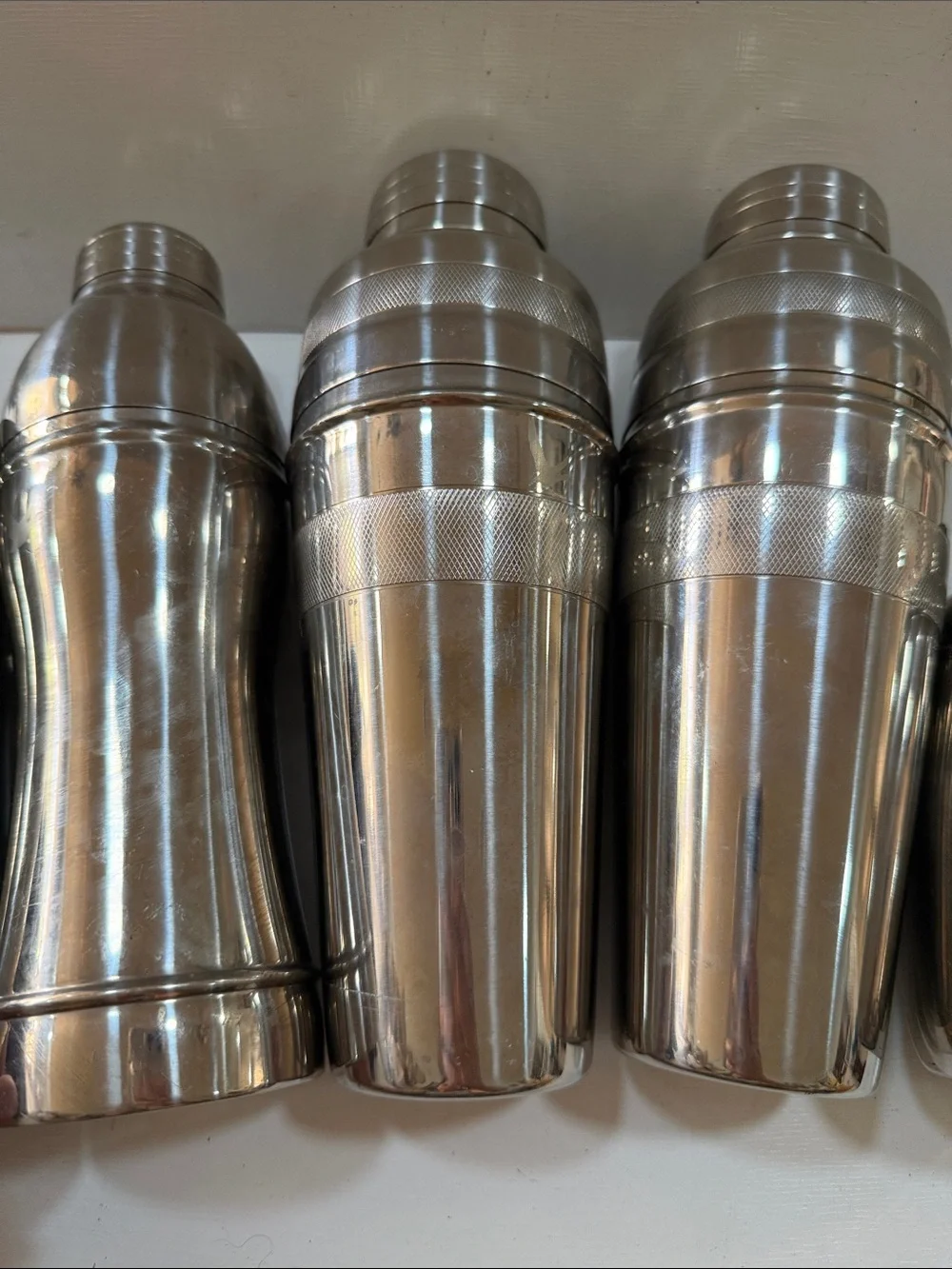 5 Total 1990’s Vintage Stainless Steel Cocktail Shaker Set Silver Bar Essentials